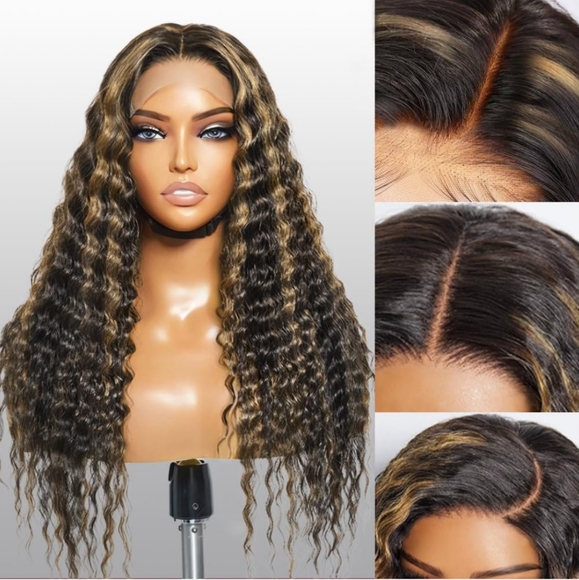 Highlight Ombre Lace Front Wig Human Hair 1B/27 Curly Wig Human Hair - Picture 1 of 6